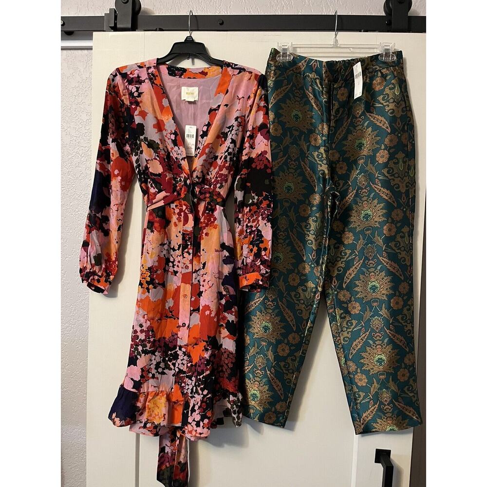 L@@K Lot Of 2 Ladies Women’s Maeve Anthropology Print Dress & Paisley Slacks